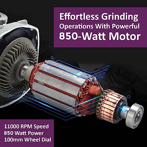 Image of ULTRAFAST UF-AG6100 Angle Grinder 850 Watt Corded 11000 RPM Speed Tool Grinding 100mm Machine Auxiliary Handle Ideal for Polishing Cutting Home & Professional Use (Grinding Wheel Is Not Included)