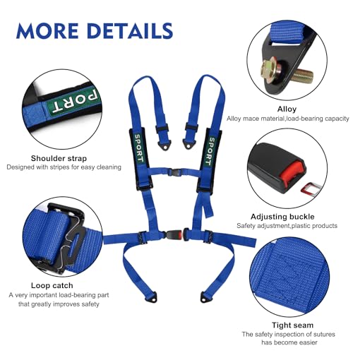 Image of 2Pcs 4 Point Racing Harness With Padding Heavy Duty Buckle Upgraded 2 Inch Straps UTV Harness 4 point Universal Adjustable for Adults Easy Install, Blue