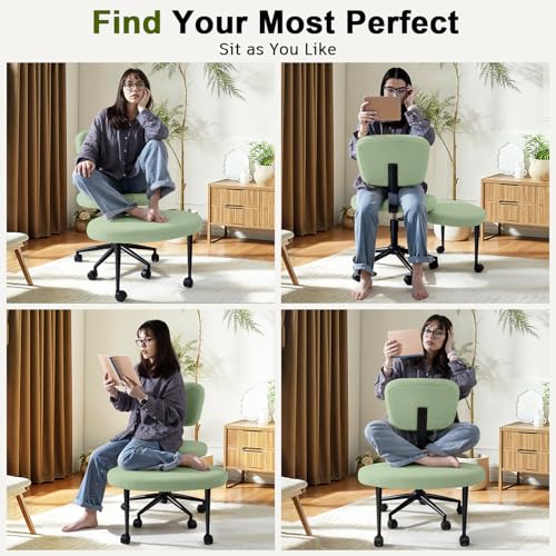 Image of VITESSE Cross-Legged Ergonomic Chair 360 Swivel with Wheels, Adjustable Meditation Seat for ADHD, Lumbar Support, Teddy Fabric Home Office Chair,Green