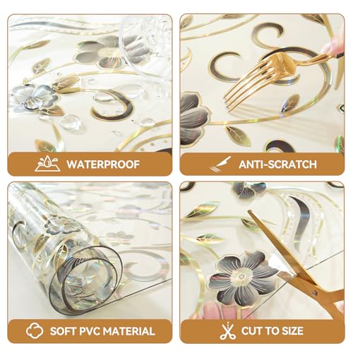 Image of LovePads Floral Table Protector 24 x 36 Inch, 1.5mm Thick Plastic Table Cover, Waterproof Vinyl Tablecloth Rectangular Desk Protector Mat for Kitchen, Dining Room & Coffee Tabletop