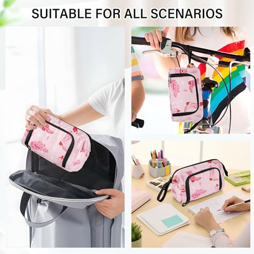 Image of Fisyme Pink Western Cowgirl Boots Pencil Case Large Capacity Pencil Pouch Pen Bag Box Big Makeup Pencil Case Organizer