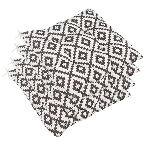 OHS 4 Pack Seat Pads Garden Chair Cushions Water Resistant Geometric Indoor Outdoor Cushions with Ties for Garden Furniture Bistro Chairs Kitchen Dining Chair Cushions Grey/White