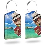 Luggage Tags for Suitcase,2 Pack Funny Cat Leather Travel Cruise Luggage Tag with Privacy Flap,Name ID Label and Metal Loop for Women Girls Suitcase Backpack