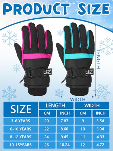 Image of SATINIOR 2 Pairs Kids Waterproof Winter Snow Gloves Ski Gloves for Boy Girl Outdoor Warm Thickening Snowboard