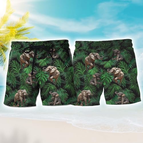 Funny Elephant Mens Swim Trunks - Zoo Animal Hawaiian Mens Swim Short Beach Shorts TU-SH-212