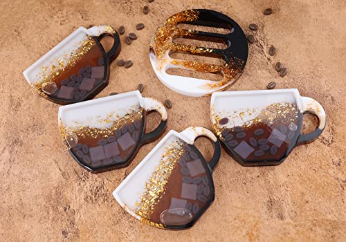 Xidmold 10pcs Coaster Resin Molds, Resin Shaker Mold for Cup Pad, Cup Shape Quicksand Silicone Coaster Mold with Coaster Holder, Lemon Coffee Beans Filler Mold, Shaker Coaster Molds for Epoxy Resin