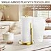 theaoo Heavy-Duty Stainless Steel Paper Towel Holder with Tension Arm – Easy One-Handed Tear, Modern Standing Countertop Dispenser for Kitchen, Holds All Paper Towel Rolls (1, Gold)