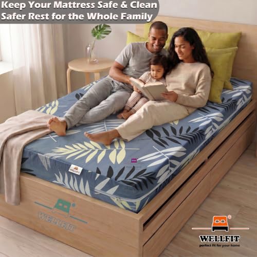 Image of WELLFIT Premium Glace Cotton 300 TC Mattress Cover /Protector for Single Size Bed with Zip /Chain /2.5x6 ft / 30x72x5 inch