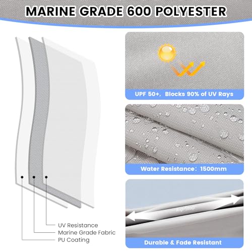 GarveeLife 3 Bow Boat Bimini Top with 2 Removable Side Curtains, Durable Marine-Grade Canvas, 2 Straps, 2 Rear Support Poles, Zippered Storage Boot for Optimal Sun Protection and Comfort by GarveeLife - Image 2