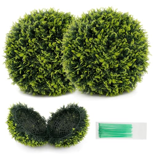 COSTWAY 2 Boules de Buis Artificielles 50 cm Résistantes aux UV, Plantes en Boules de Faux Topiaire de Cèdre, Décoratives pour Intérieur Extérieur de...