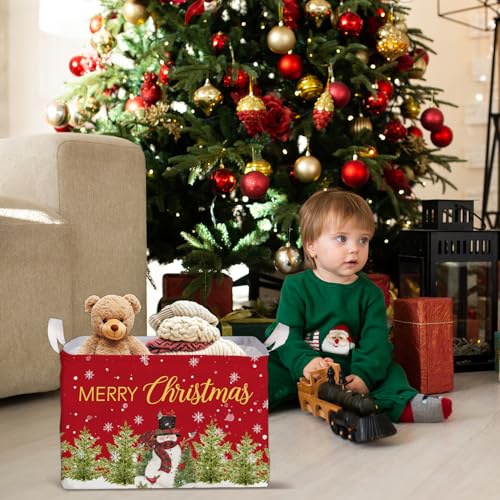Image of Christmas Snowman Storage Basket, Snowman Storage Box for Nursery Toy and Costume, Christmas Waterproof Rectangular Fabric Box, Cute Winter Snowman Decor Storage Basket, Christmas Party Decor Gifts