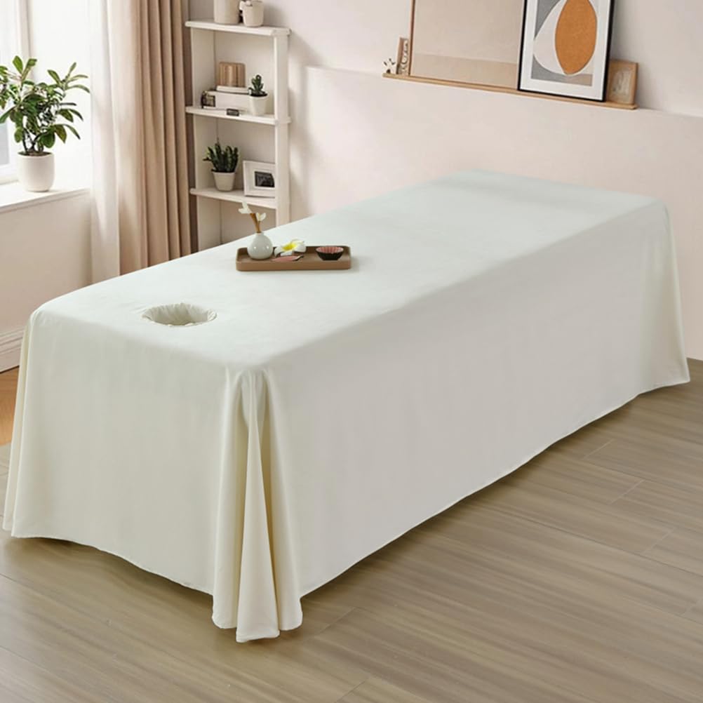 LDLCYCN 2Pcs Massage Bed Cover With/Without Hole Massage Spa Table Bed Sheet Full Wrap Massage Table Skirt Spa Bed Cover with Skirt Beauty Massage SPA Couch Cover Washable,Beige(H),80 * 190cm