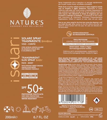 Nature's Sun Spray Transparent BABY SPF 50+, Face & Body, mit Orangen Fruchthydrolat und Reismilch, 200ml – Ansicht 2