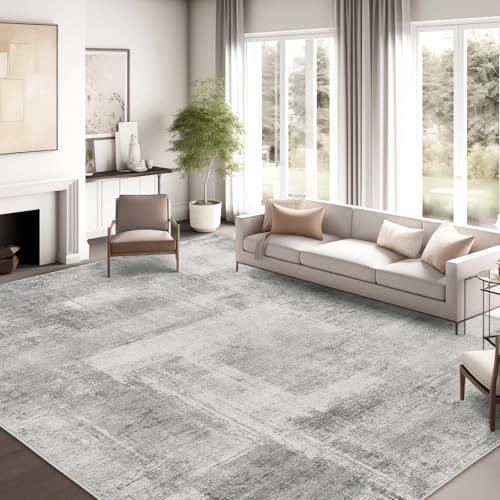 zesthome Washable Area Rug 6x9, Large Abstract Rugs for Living Room, Non-Slip Stain Resistant Rugs, 6x9 Area Rugs for Bedroom, Dining Room, Ultra-Thin Indoor Area Rugs (Grey/Ivory, 6'x9')