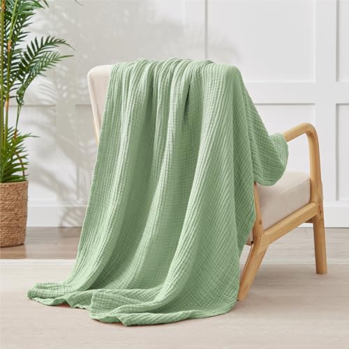 Image of 100% Cotton Muslin Blanket Large 50 inch x 70 inch, 6 Layers Breathable and Lightweight Cotton Throw Blanket for Bed and Couch, Soft Quilt Bedspread, Gauze Blanket for Adults All Season, Sage Green