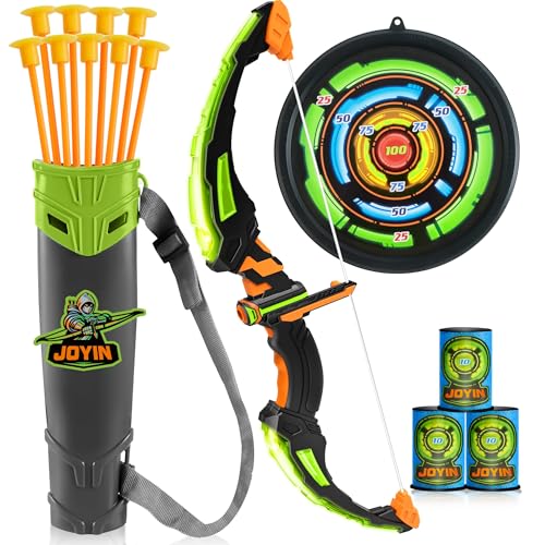 JOYIN Kids Bow and Arrow Set with LED Flash Lights, Outdoor Archery Set Toy Gift for Boys and Girls Ages 6-12 with Suction Cup Arrows, Target & Arrow Case, Great Birthday Gift for Kids/Children