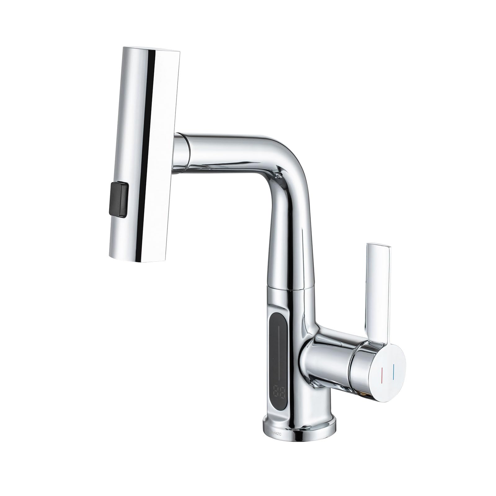Grifo de Baño Extraible con Temperatura LED, 3 Modos de Salida Agua Cromado | Grifo Lavabo Ducha Grifos Monomando Apto Para Fregadero de Encimera, Aireador Extraíble, Agua Fría y Caliente, Cromado