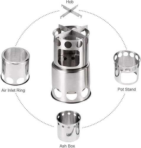 Miniatura 7 de Lixada Equipo de camping, juego de ollas y sartenes de cocina al aire libre, juego de utensilios de cocina de acero inoxidable, 2 piezas de