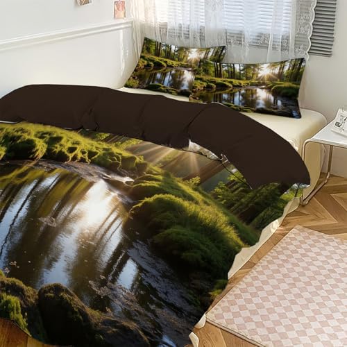 Housse de couette forêt microfibre douce parure verte imprimée