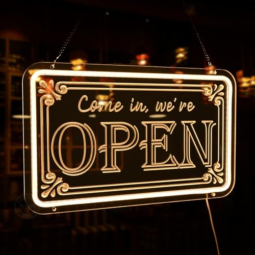 Image of Planzo Open Neon Sign LED Light Business Restaurant Shop Bar Wall Decor USB | Open Advertisement Board, Cafe Beauty Salon Office Spa Hotel Club Wall Sign Decor, Window Display, 15.75 inchx9.65 inch Indoor