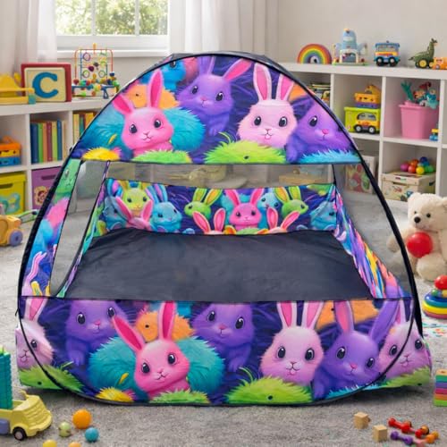 Image of Play House Foldable One Side Round Tent House for Kids Lightweight and Portable |Foldable Tent House for Kids Activity Indoor Outdoor |Play Tent House for Multi Purpose (Rabbit)