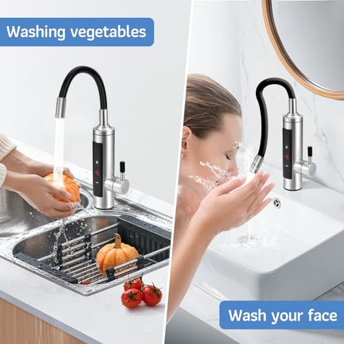 Sofortiger Elektrischer Warmwasserhahn mit LED-Digitalanzeige/720°-Drehung/Touch-Temperatureinstellung/mit Universalschlauch, Wasserhahn-Warmwasserbereiter für Bad und Küche