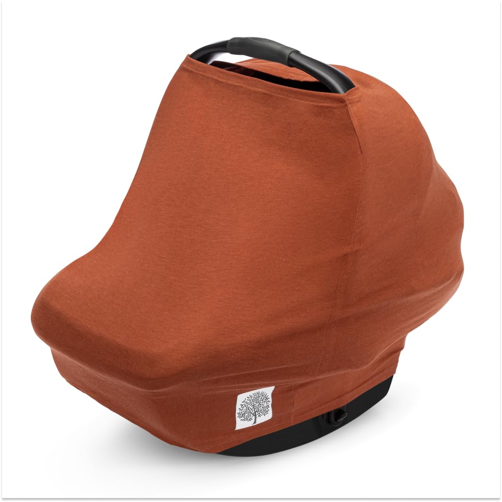 Parker Baby 4 in 1 Car Seat Cover for Girls and Boys - Stretchy Carseat Canopy, Nursing Cover, Grocery Cart Cover, High Chair Cover - “Clay”