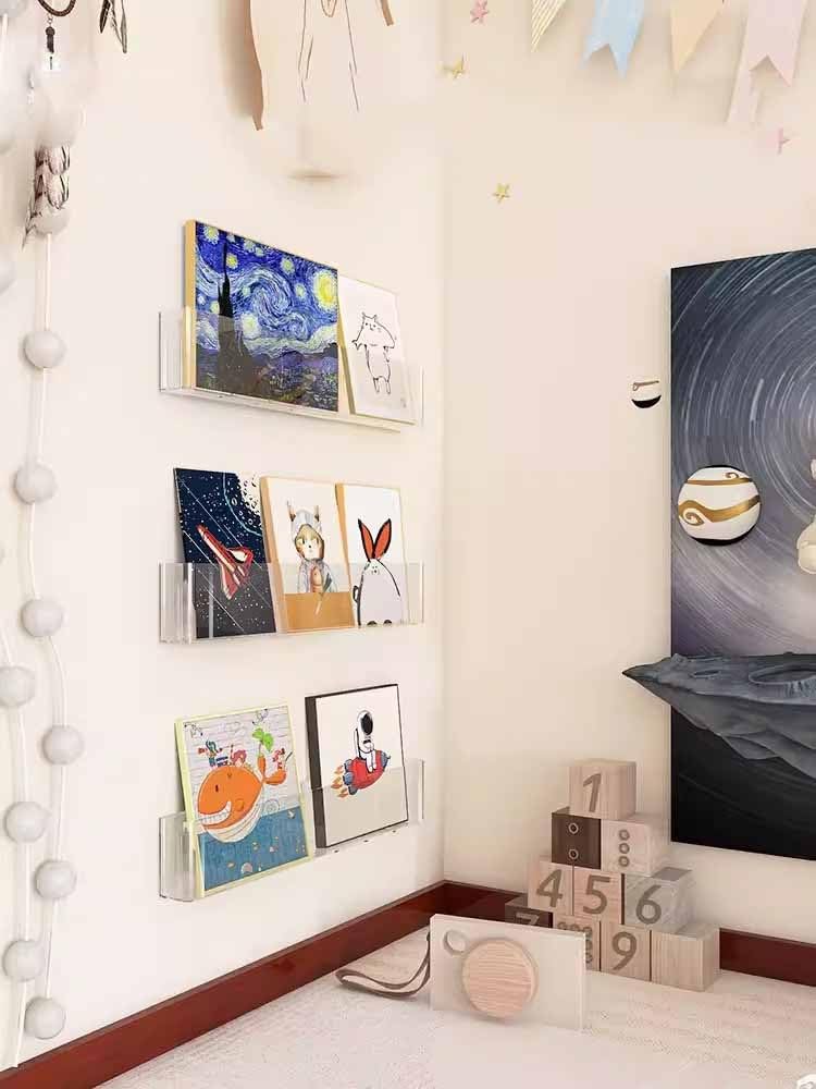 Estantes de pared, Estantería de acrílico transparente, estante de pared flotante Invisible, estante de exhibición de libros, adhesivo sin costuras montado en la pared ( Color : Style1 , Size : 2pcs )