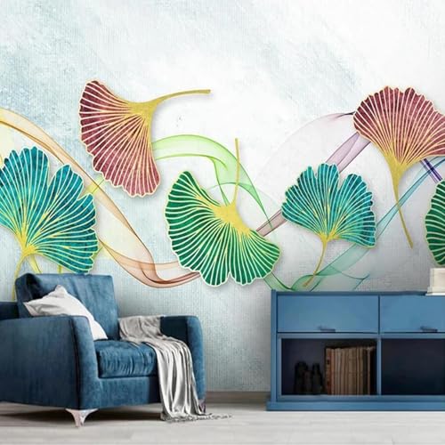 HBYUEHAN Foto de hoja de ginkgo a rayas de acuarela, fondo moderno, papel tapiz con foto 3D, póster de arte moderno, mural de pared de fondo de sala de estar