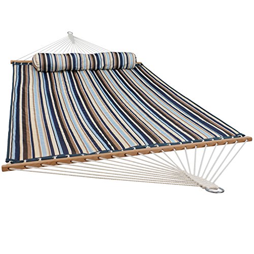 Sunnydaze Outdoor Quilted Fabric Hammock - Two-Person with Spreader Bars - Heavy-Duty 450-Pound Capacity - Ocean Isle Sunnydaze Outdoor Quilted Fabric Hammock - Two-Person with Spreader Bars - Heavy-Duty 450-Pound Capacity - Ocean Isle