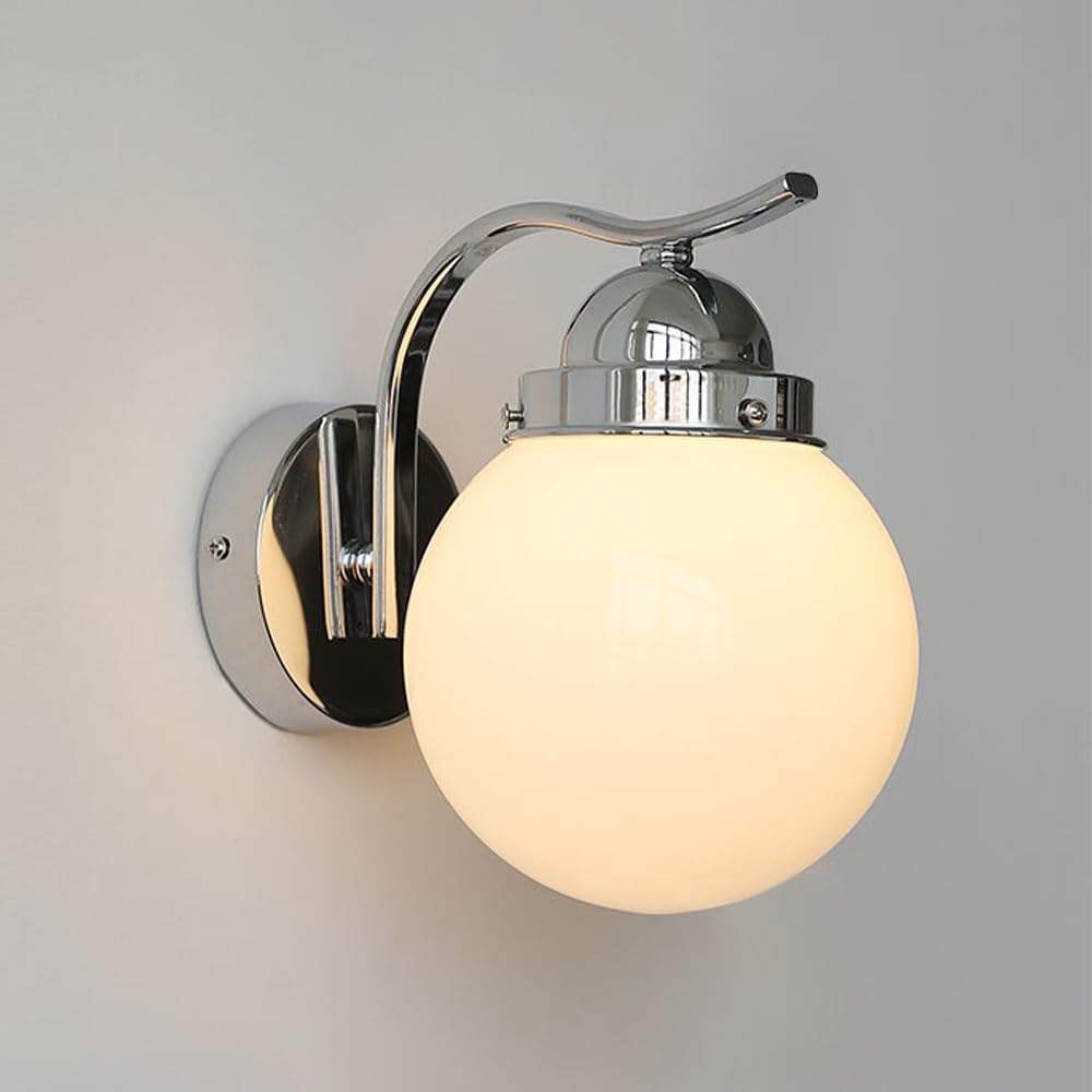 NHPJFDC Modern Globe Glass Wall Sconce - Hardwired E27 Bedside Lamp, Stylish Vanity Light Fixture with Ball Shade for Kitchen, Living Room, and Bedroom Lighting