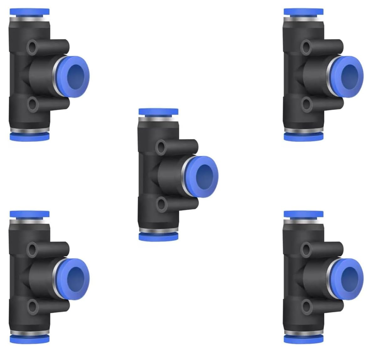 3/16 inch Air Hose T Connector Plastic Pneumatic Quick Push to Connect Tee Fitting (5Pcs)