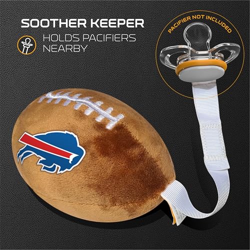 Image of Buffalo Bills Plush Football Pacifier Holder by Smilo - Officially Licensed NFL Soother Holder - Soft Plush Toy and Dummy Holder - Fits Any Pacifier - Stroller Accessory & Newborn Essential