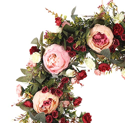 Peony Spring Wreath For Front Door 24Inch Handmade Pink Artificial Floral Wreath Summer Wreath For Front Door Wall Windows Deco(Large) #TOP1