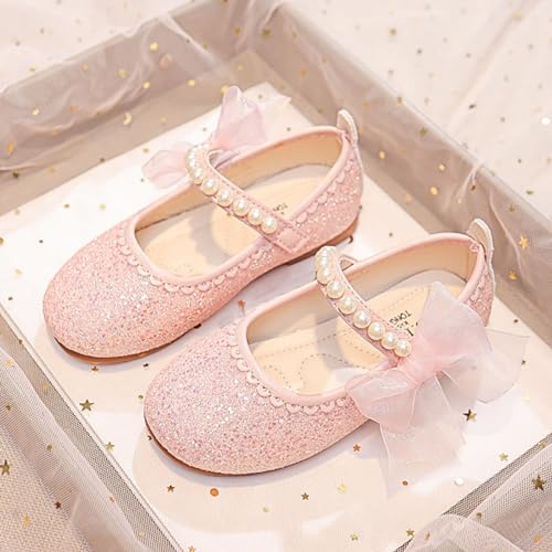 Girls Dress Shoes Kid Toddler Bow Pearls Strap Mary Jane Shoes Flower Girl Wedding Party Glitter Princess Ballet Flat4