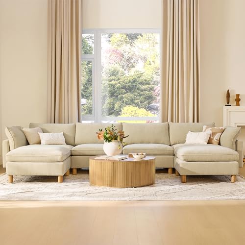 Image of CHITA 161 inch Super Large Sectional Couches for Living Room, Modular Cloud Couch Sectional Sofa, Premium Fabric Couches, Down Filled, High Density Foam, Chenille in Beige, 6 Seat U Shaped