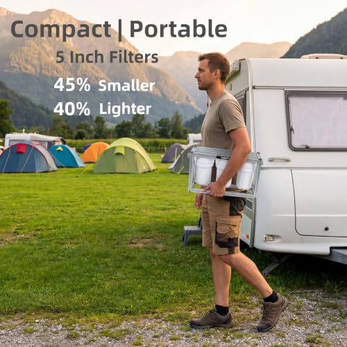 Image of S3 Mini External 3-Stage RV Water Filter System, Compact, 5 Inch Filters, Portable Silver