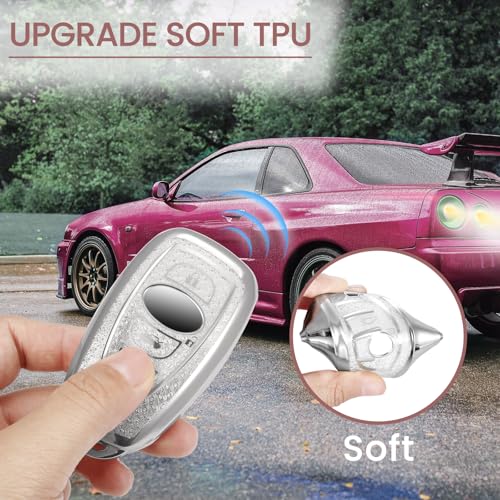 Image of Car Key Fob Cover for Subaru, Rhinestone Wristlet Case, White | Wear-resistant TPU shell, non-stretch rhinestone wristlet, daily splash, scratch and drop protection, normal signal use