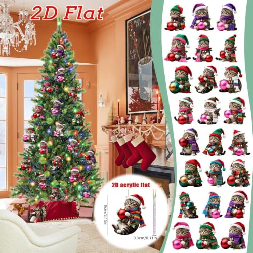 3 Inch Cats Christmas Tree Ornament 2D Santa Hat Scarf Warm Cute House,A - image 4