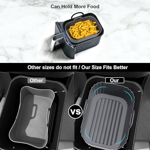 Image of Silicone Air Fryer Liners 2 Pack, Reusable Compatible for Ninja Foodi DZ201, DZ401, DZ550, COSORI, Chefman, Instant, and 6-in-1 8-10QT Baskets