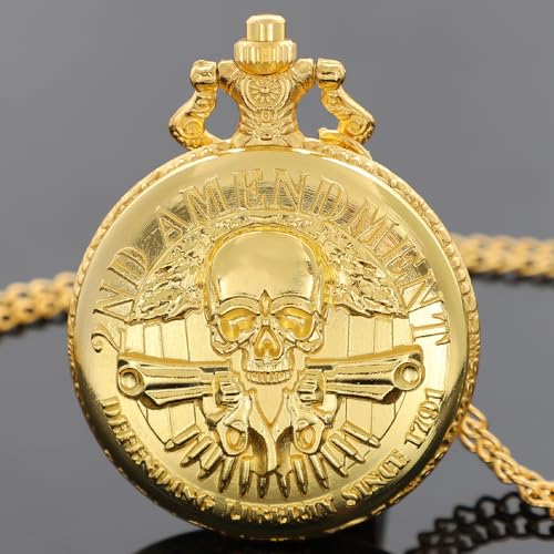 Image of Tiong Vintage Pocket Watch Engraved Cowboy Skull Wolf 3D Pattern Arabic Numerals Quartz Pocket Watch with Chain Best Gifts