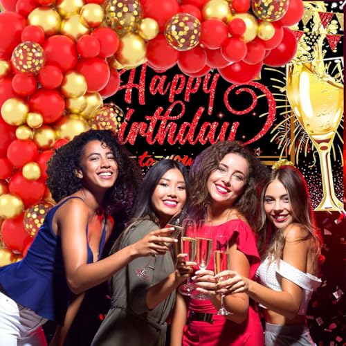 Image of Red Gold Balloon Arch Garland Kit - 121PCS Red and Metallic Gold Balloon Confettie Balloons Valentines Balloons for Birthday Wedding Anniversary Graduation Christmas Party Decorations