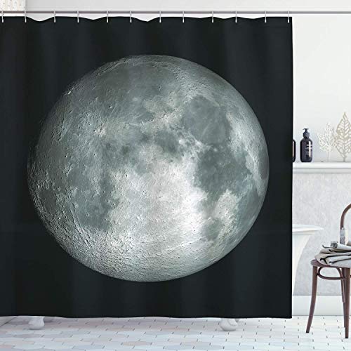 Fabric Shower Curtain Liner With Hooks Galaxy Moon Graphic Image Trippy Rock Detailed Surface Planet Astronomy Outer Space Print Grey Black Waterproof