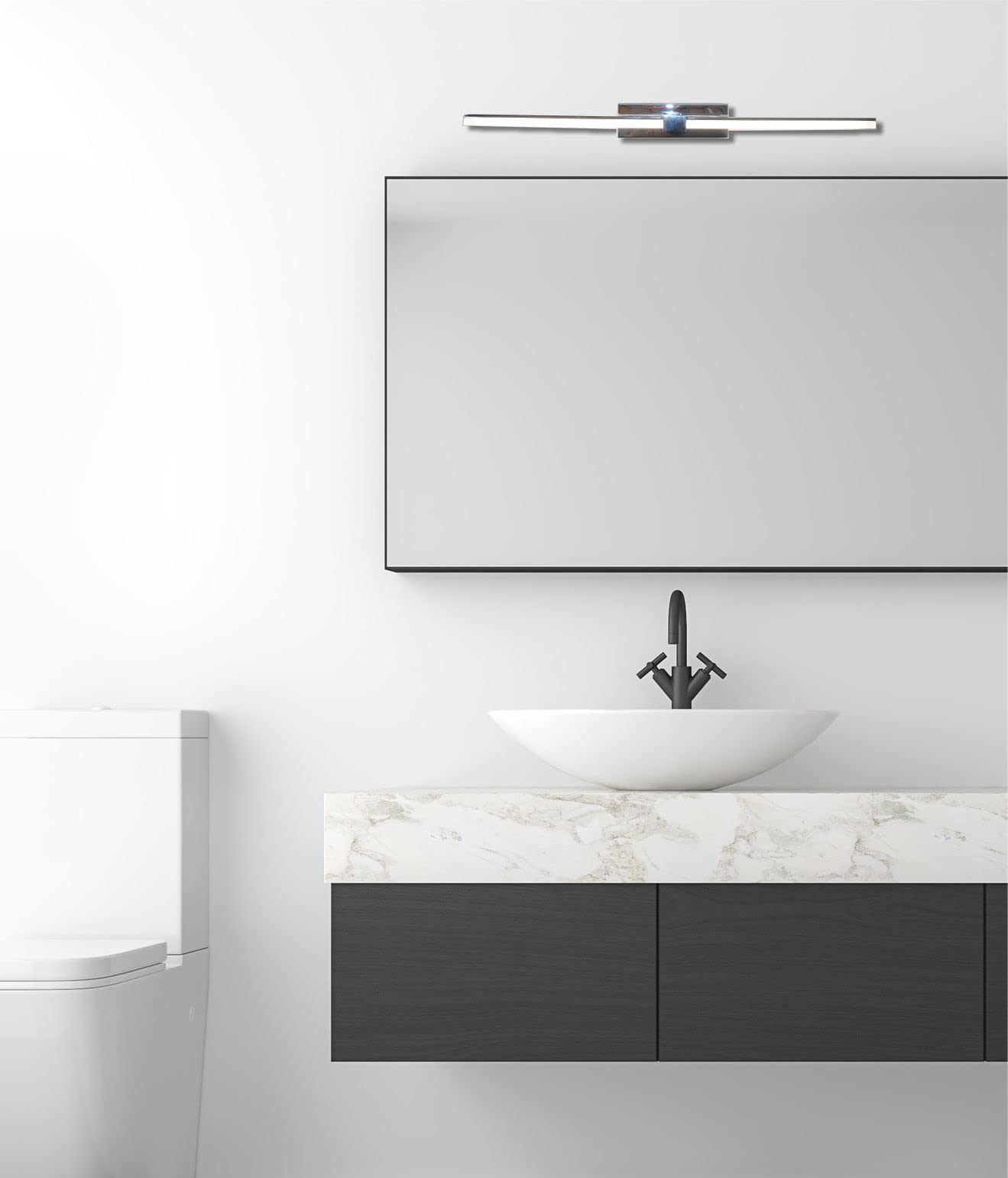 Aplique LED de pared para iluminar cuadros y espejos, led 20W y 2000 lúmenes estilo contemporáneo y elegante,IP44, luz blanca neutra 4000K, cromo brillo 53cm.