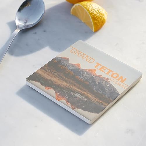 Miniatura 3 de Grand Teton Mountain Wyoming, Joyride Home Decor - Posavasos de cerámica individual, cuadrado individual de 4 pulgadas, parte trasera de corcho