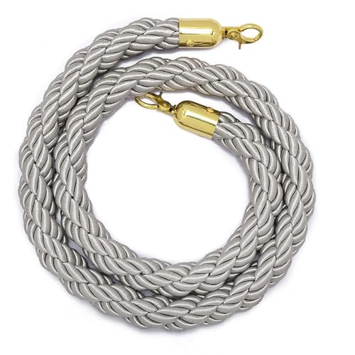 CAIFEXUE Queue Barrier Ropes Withden Hook,Stanchion Rope,Crowd Control Rope, Braided Hemp Rope for Queue Divider, Rope Safety Barrier 1/1.5/2M/Grey/1.5M
