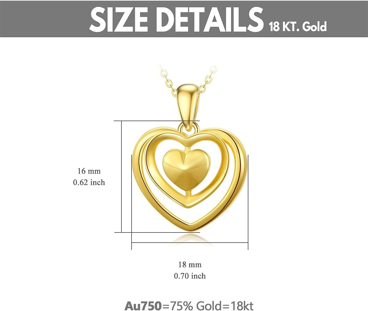 SISGEM 18K Real Gold Heart Necklace for Women, Simple Yellow Gold Double Love Hearts Pendant Jewelry Anniversary Christmas Gift for Her, Mom, Wife 18"