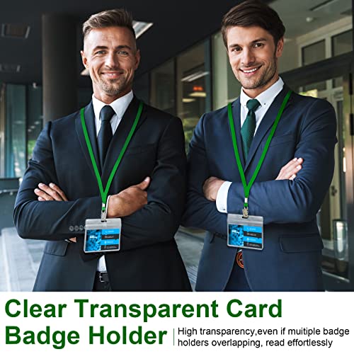Image of Marspark 100 Sets 4 inch x3 Name Badge Holder with Lanyard, Lanyards for ID Badges with Clip Waterproof Reusable Strap with ID Holder Plastic Name Badges Adults Business School Conference (Dark Green)