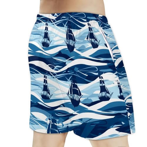 Mens Swim Trunks Ocean Sailing Boats Quick Dry Board Shorts with Mesh Lining3