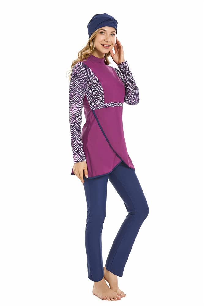 Costumi da Bagno 3-Pieces per Le Donne Costume da Bagno Completamente Coperto Burkini Costume da Bagno Plus Size Abbigliamento da Spiaggia